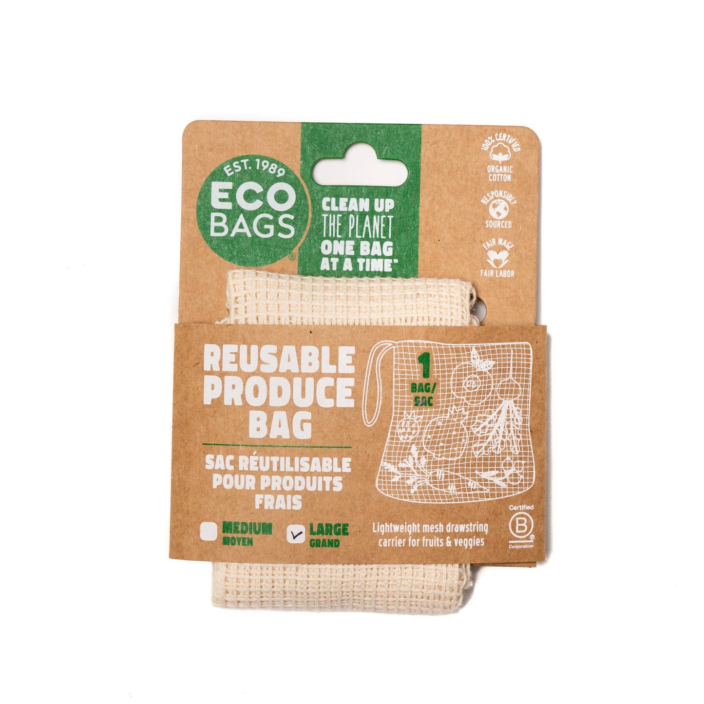 ECOBAGS SINGLE 100% Organic Cotton Reusable Bag