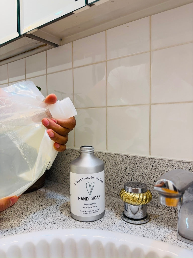 1 gallon bag for easy refill of hand soap fragrance free zero waste aluminum bottle