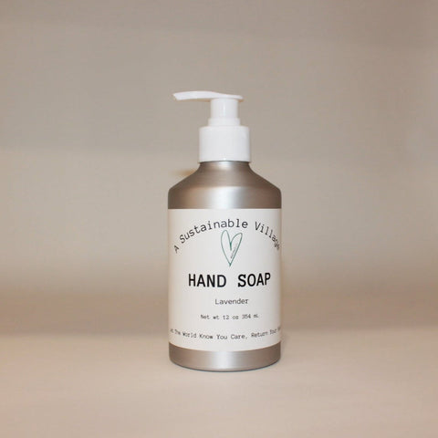 Liquid Hand soap in aluminum bottle helps to reduce plastic waste to help fight Climate Change