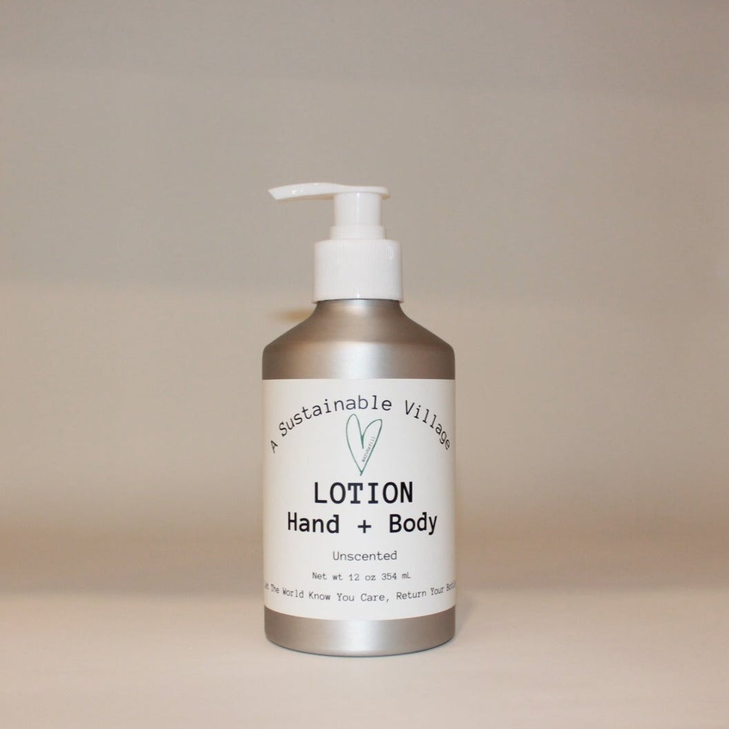Lotion in aluminum bottle help to reduce plastic waste and fight Climate Change.