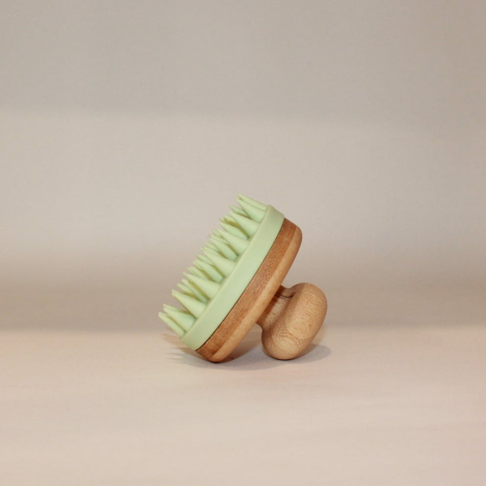 Wooden handle silicone scalp massage brush