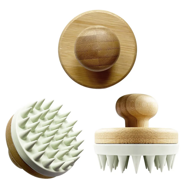 Wooden handle silicone scalp massage brush