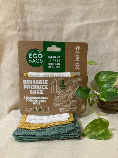 ECOBAGS Organic Mesh Drawstring Bag Set of 3 - Medium